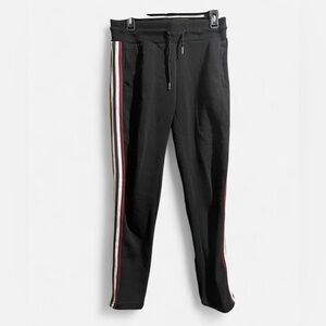 Black Track Joggers with Burgundy and White Side Stripes